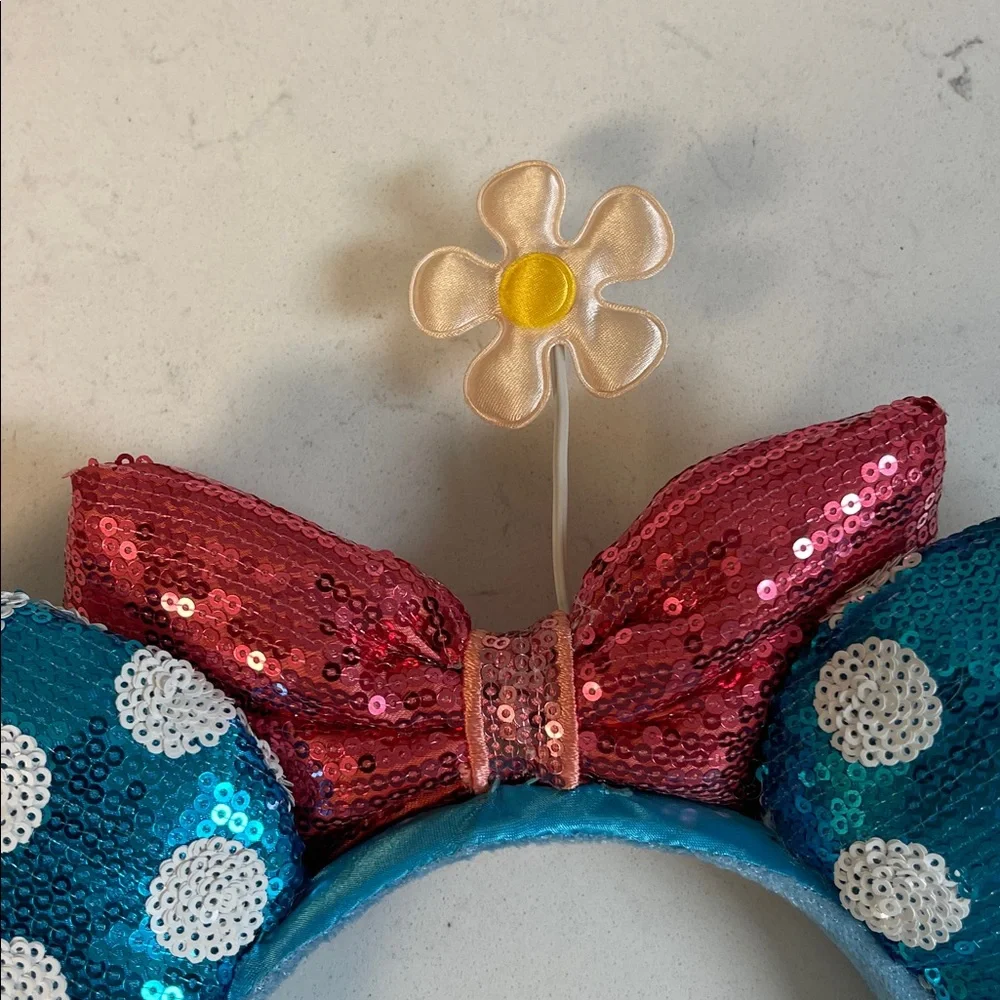Disney Minnie Ears Headband - Blue & White Polka Dots With White Daisy